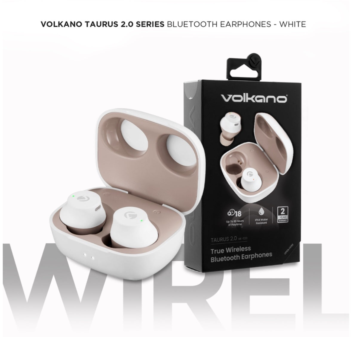 Volkano Taurus Series 2.0 True
Wireless Earphones with Charging Case -White
